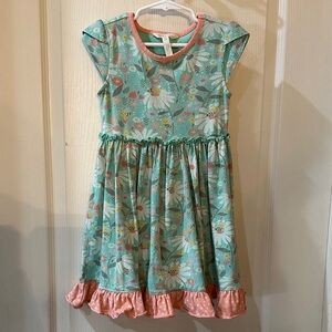 Matilda Jane Aqua Floral Dress with Coral Trim